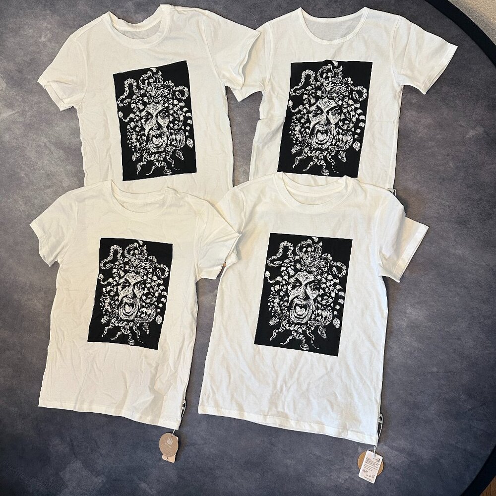4 NWT la Lovie Kids' White Medusa TShirts (3 Small and 1 5T - 6T)